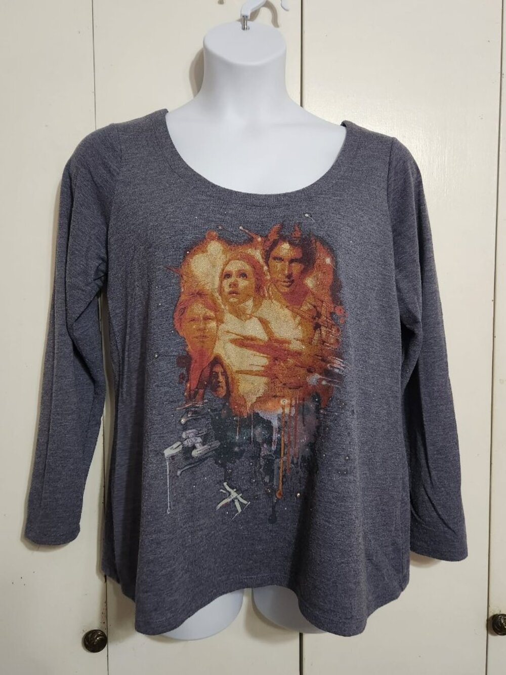 Rock & Republic Star Wars Top Womens 0X Charcoal Heather Strappy Back Luke Leia
